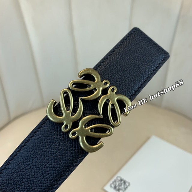 LOEWE女士皮帶 羅意威經典銅扣手掌紋雙面牛皮腰帶  jjp1797